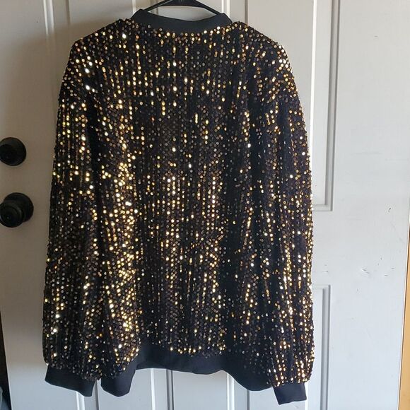 IN'VOLAND Plus Size Sequin Jacket – Black & Gold Sparkle, Full Zip, NEW - Picture 8 of 9